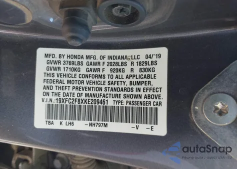 2019 Honda Civic Sport from USA, damaged, VIN 19XFC2F8XKE209461